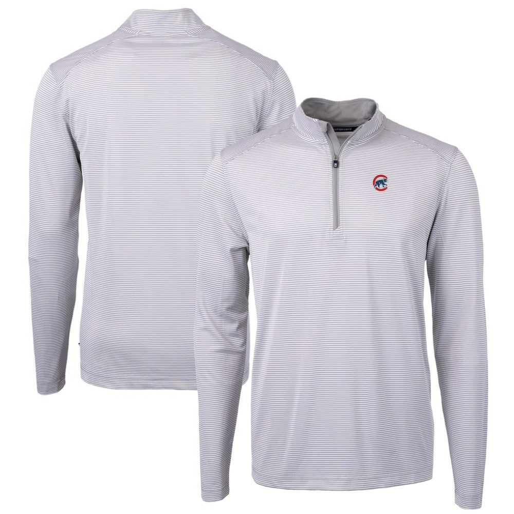 Chicago Cubs Cutter & Buck Virtue Eco Pique Micro Stripe Recycled Quarter-Zip Pullover Top for sale