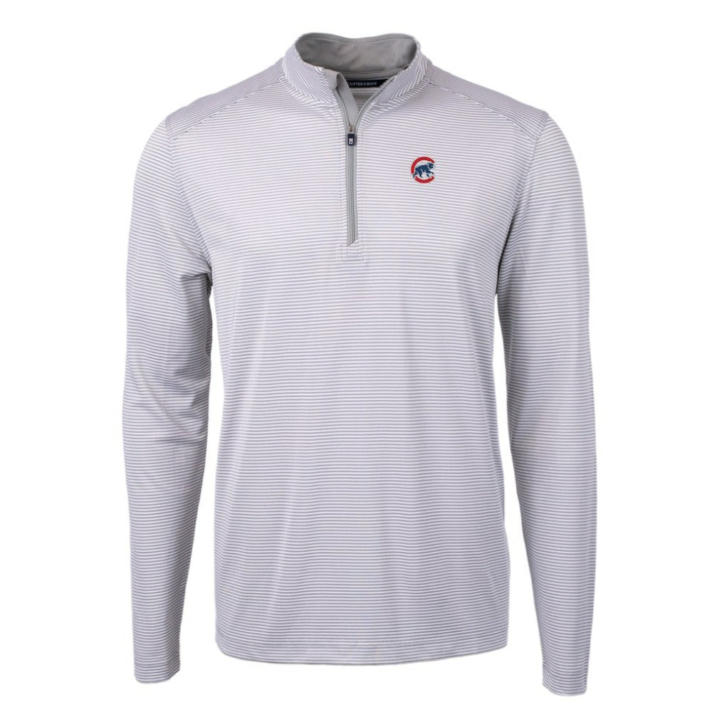 Chicago Cubs Cutter & Buck Virtue Eco Pique Micro Stripe Recycled Quarter-Zip Pullover Top for sale