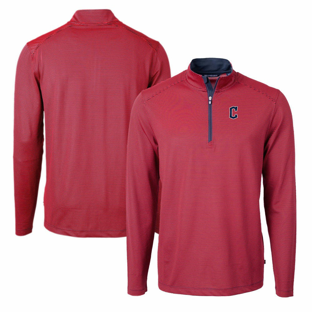 Cleveland Guardians Cutter & Buck Virtue Eco Pique Micro Stripe Recycled Quarter-Zip Pullover Top for sale