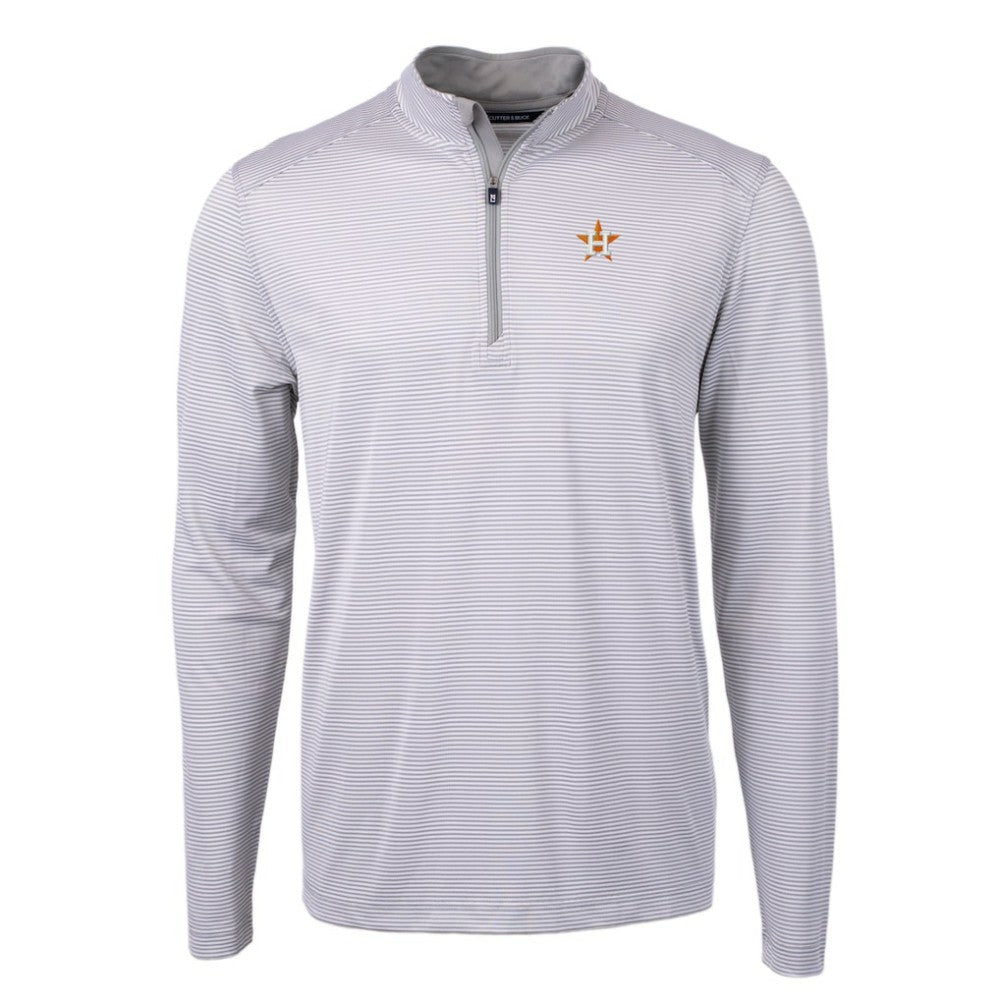 Houston Astros Cutter & Buck Virtue Eco Pique Micro Stripe Recycled Quarter-Zip Pullover Top for sale