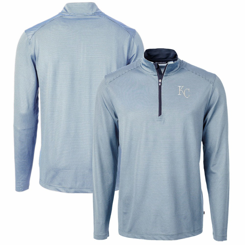 Kansas City Royals Cutter & Buck Virtue Eco Pique Micro Stripe Recycled Quarter-Zip Pullover Top Online