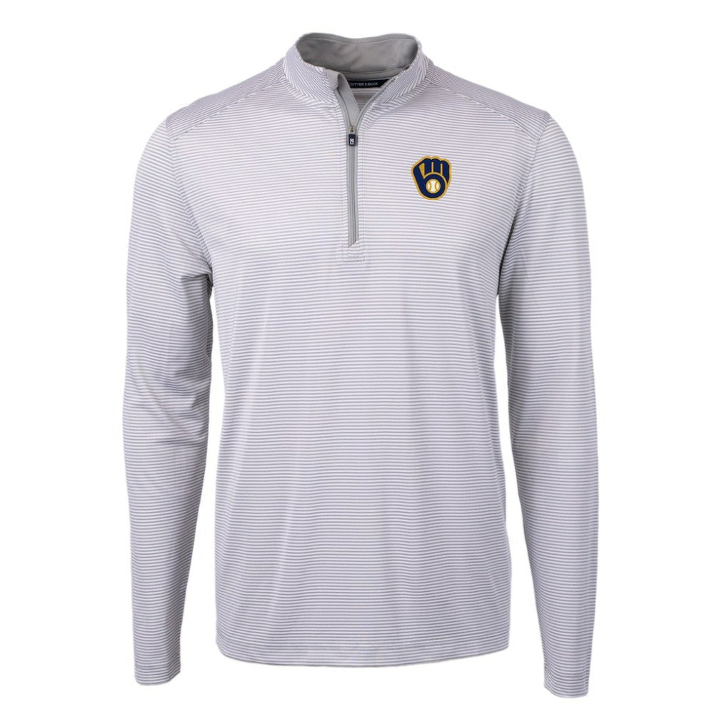 Milwaukee Brewers Cutter & Buck Virtue Eco Pique Micro Stripe Recycled Quarter-Zip Pullover Top Outlet
