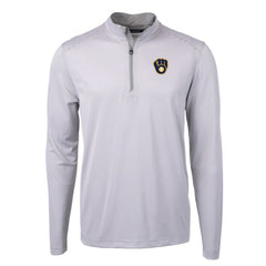 Milwaukee Brewers Cutter & Buck Virtue Eco Pique Micro Stripe Recycled Quarter-Zip Pullover Top Outlet