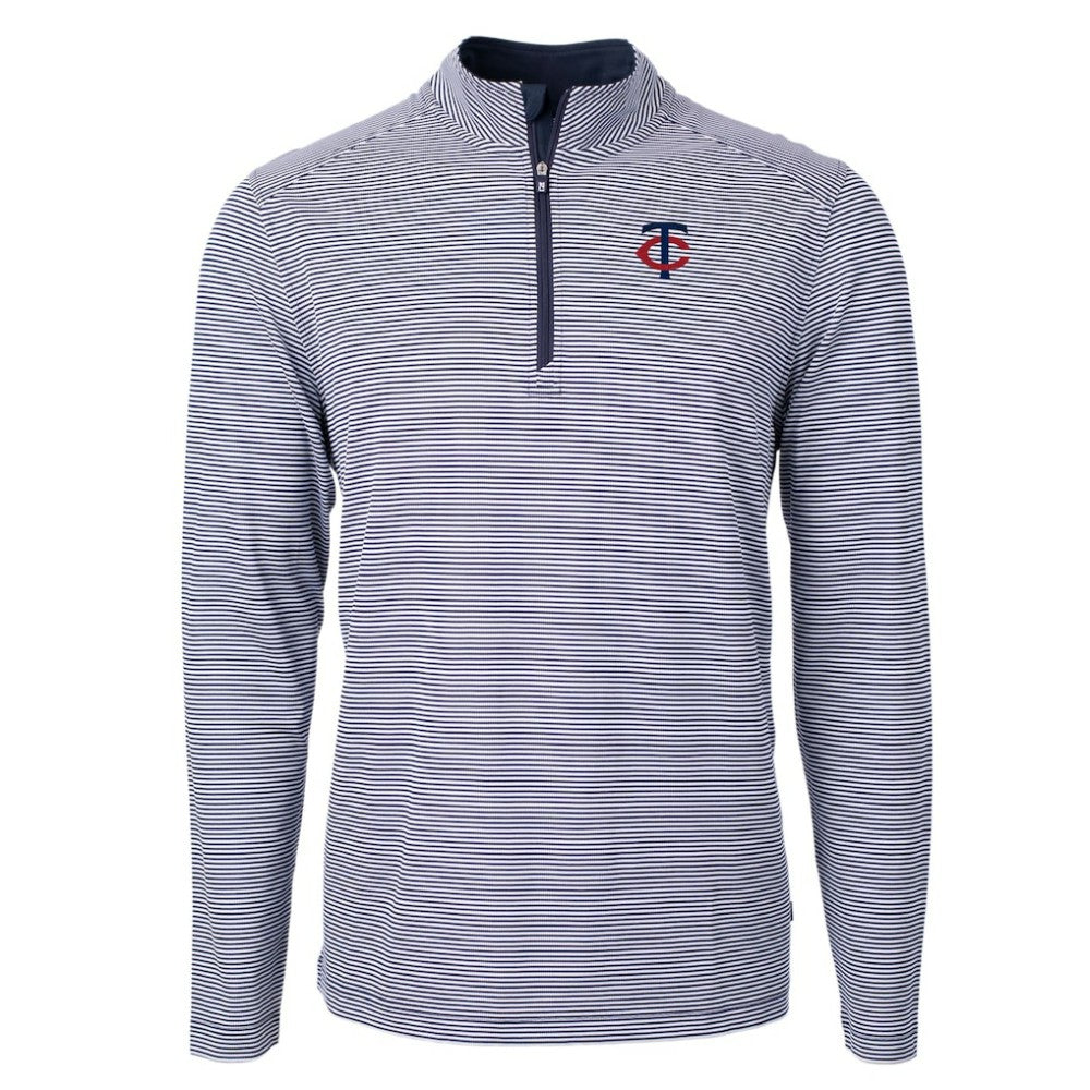 Minnesota Twins Cutter & Buck Virtue Eco Pique Micro Stripe Recycled Quarter-Zip Pullover Top Online