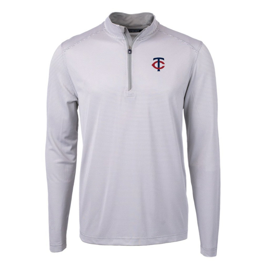 Minnesota Twins Cutter & Buck Virtue Eco Pique Micro Stripe Recycled Quarter-Zip Pullover Top Sale
