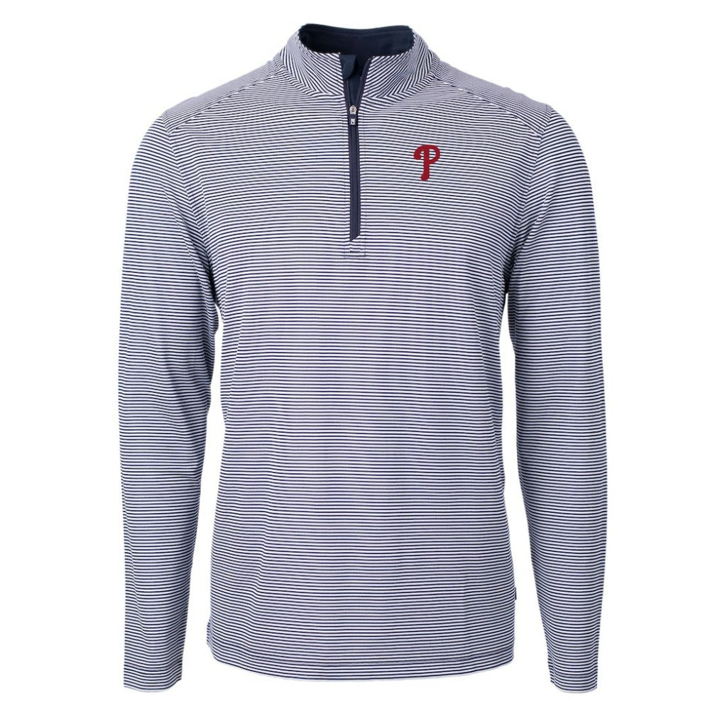 Philadelphia Phillies Cutter & Buck Virtue Eco Pique Micro Stripe Recycled Quarter-Zip Pullover Top for sale