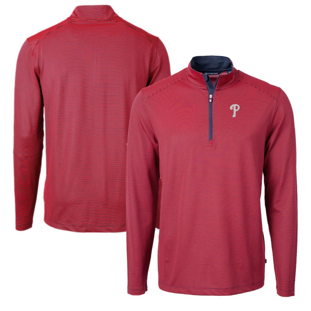 Philadelphia Phillies Cutter & Buck Virtue Eco Pique Micro Stripe Recycled Quarter-Zip Pullover Top Discount