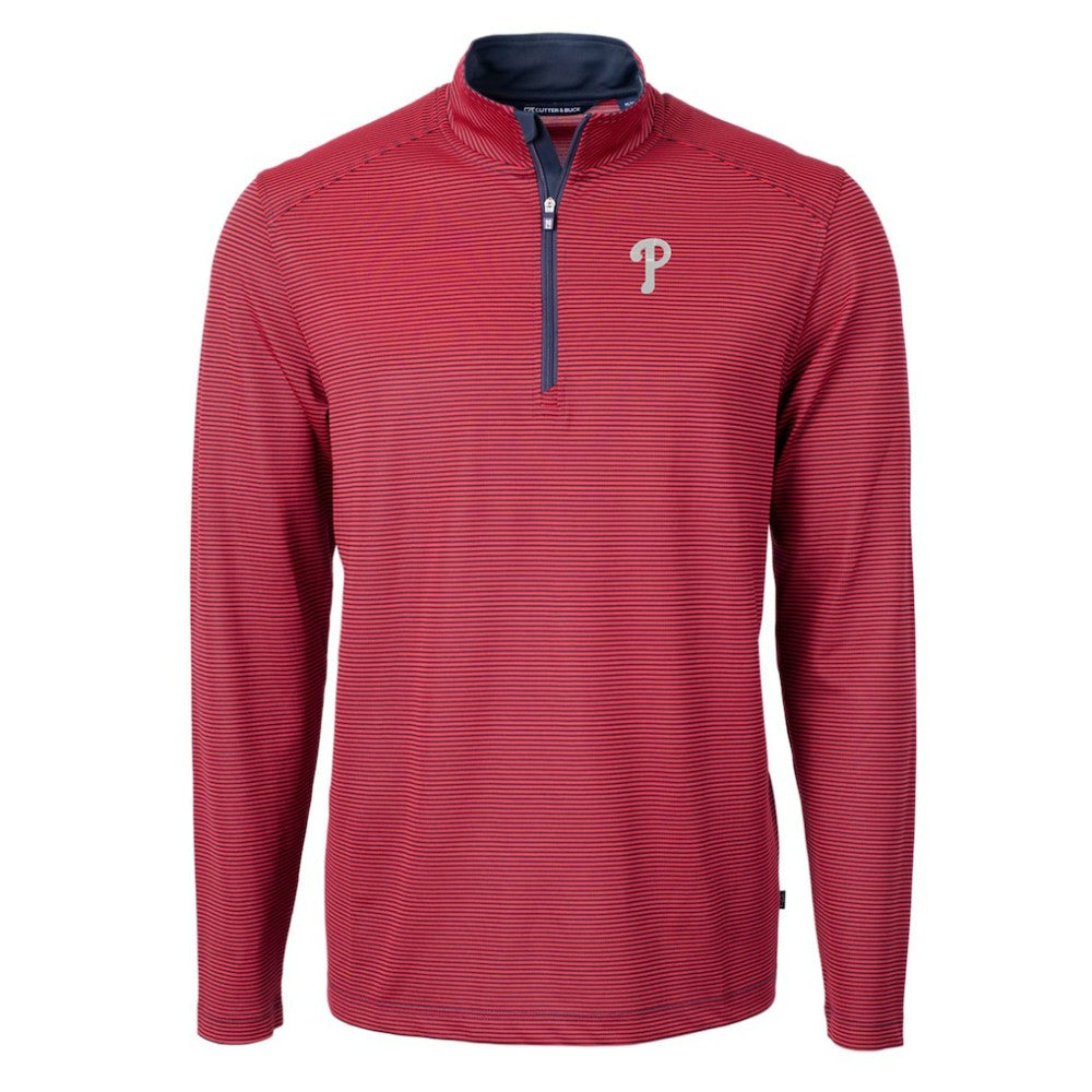 Philadelphia Phillies Cutter & Buck Virtue Eco Pique Micro Stripe Recycled Quarter-Zip Pullover Top Discount