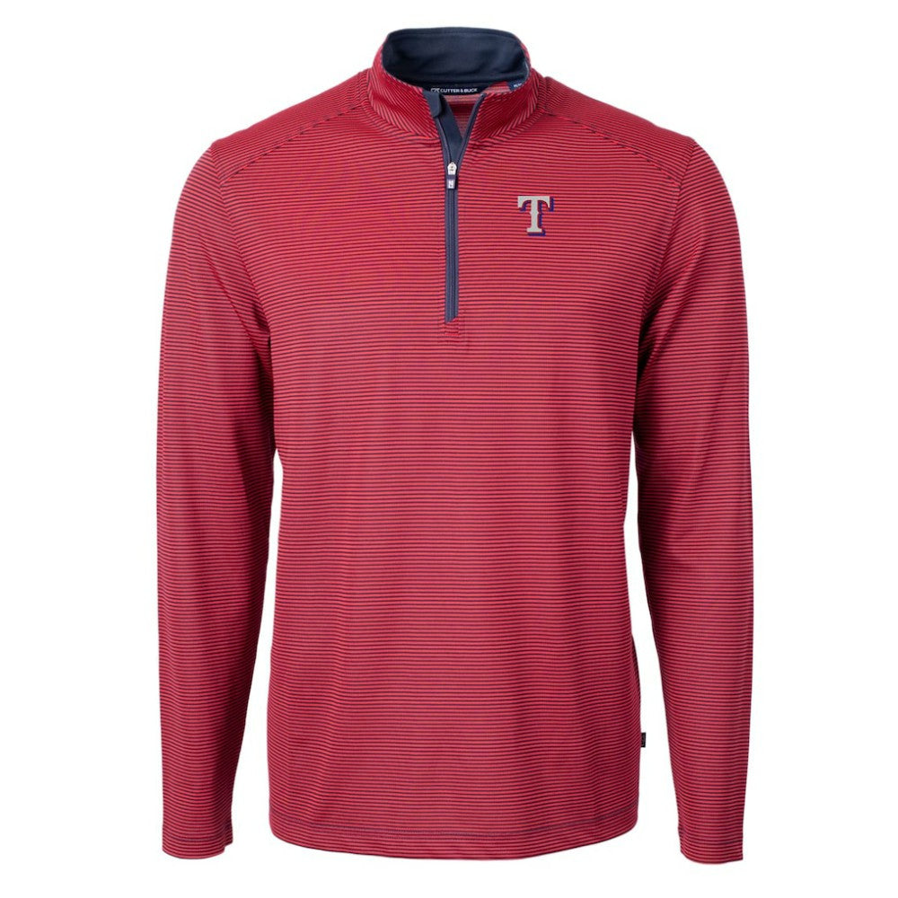 Texas Rangers Cutter & Buck Virtue Eco Pique Micro Stripe Recycled Quarter-Zip Pullover Top Sale