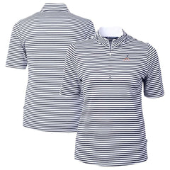 Atlanta Braves Cutter & Buck Women's Virtue Eco Pique Stripe Recycled Quarter-Zip Pullover Top Outlet