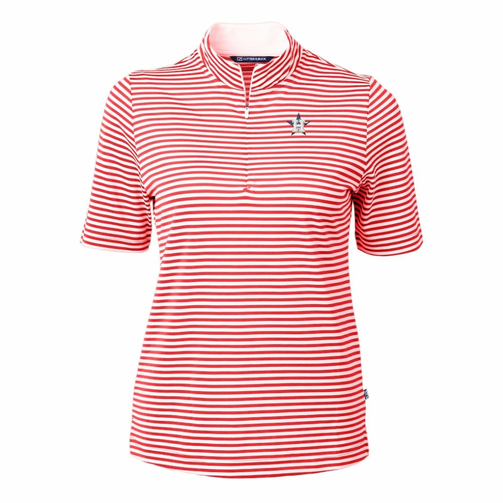 Houston Astros Cutter & Buck Women's Virtue Eco Pique Stripe Recycled Quarter-Zip Pullover Top Sale