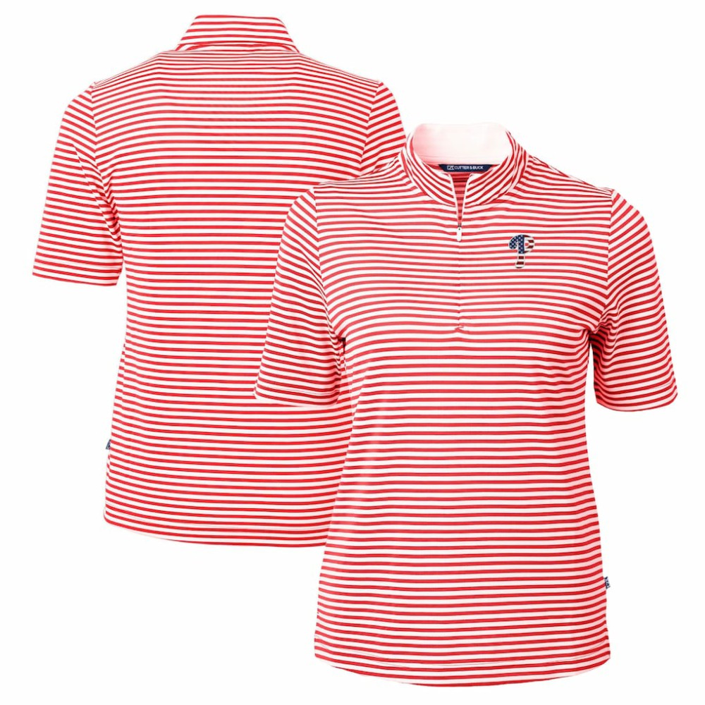Philadelphia Phillies Cutter & Buck Women's Virtue Eco Pique Stripe Recycled Quarter-Zip Pullover Top Outlet