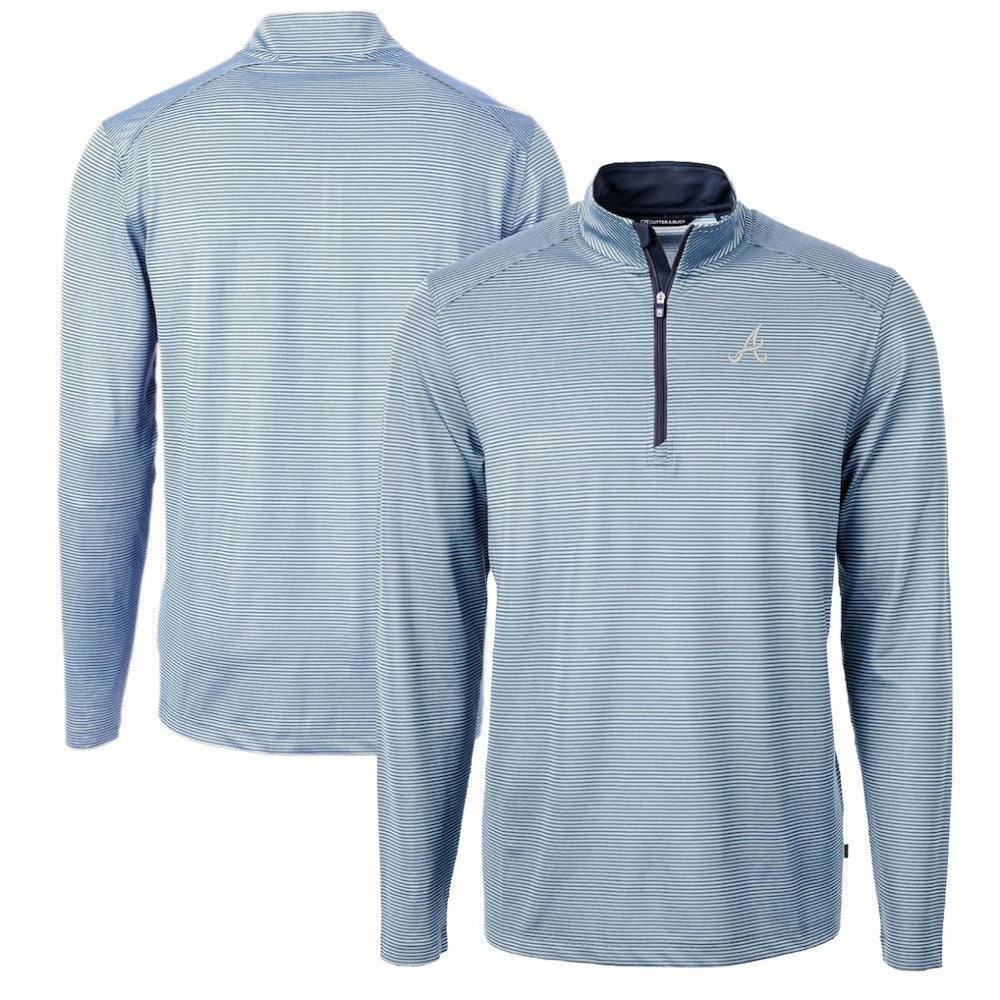 Atlanta Braves Cutter & Buck Virtue Eco Pique Micro Stripe Big & Tall Recycled Quarter-Zip Pullover Top Online