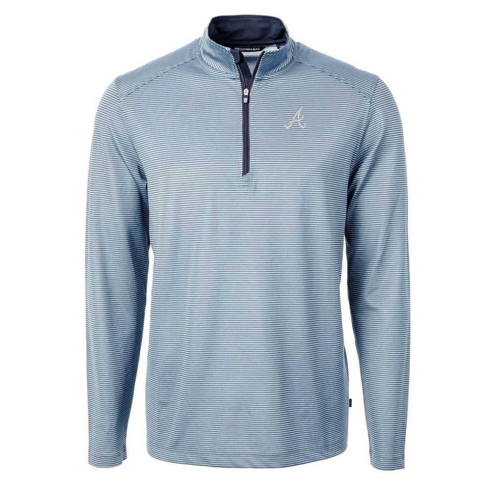Atlanta Braves Cutter & Buck Virtue Eco Pique Micro Stripe Big & Tall Recycled Quarter-Zip Pullover Top Online