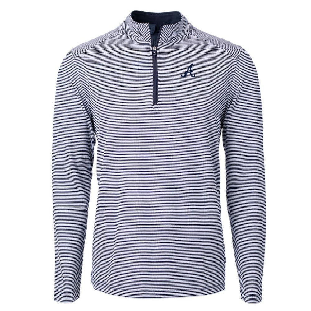 Atlanta Braves Cutter & Buck Virtue Eco Pique Micro Stripe Big & Tall Recycled Quarter-Zip Pullover Top for sale