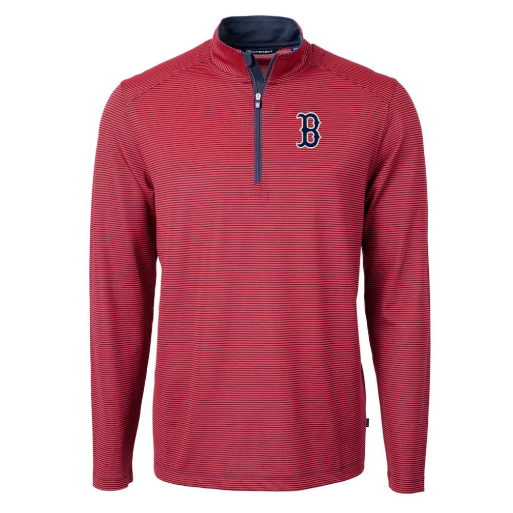 Boston Red Sox Cutter & Buck Virtue Eco Pique Micro Stripe Big & Tall Recycled Quarter-Zip Pullover Top Discount