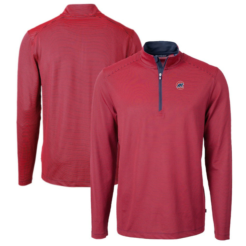 Chicago Cubs Cutter & Buck Virtue Eco Pique Micro Stripe Big & Tall Recycled Quarter-Zip Pullover Top Online