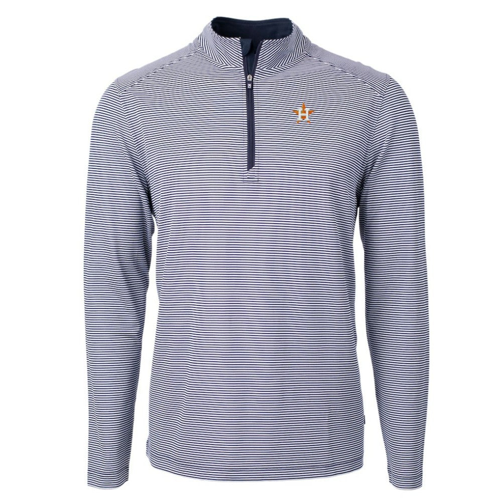 Houston Astros Cutter & Buck Virtue Eco Pique Micro Stripe Big & Tall Recycled Quarter-Zip Pullover Top for sale