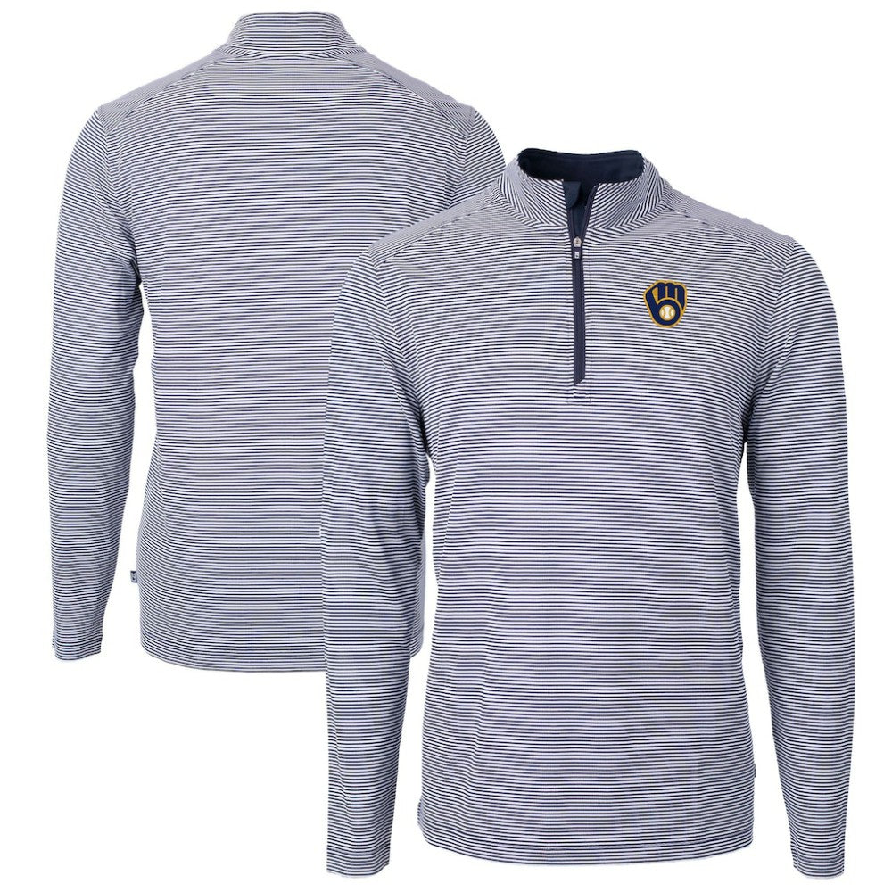 Milwaukee Brewers Cutter & Buck Virtue Eco Pique Micro Stripe Big & Tall Recycled Quarter-Zip Pullover Top Online