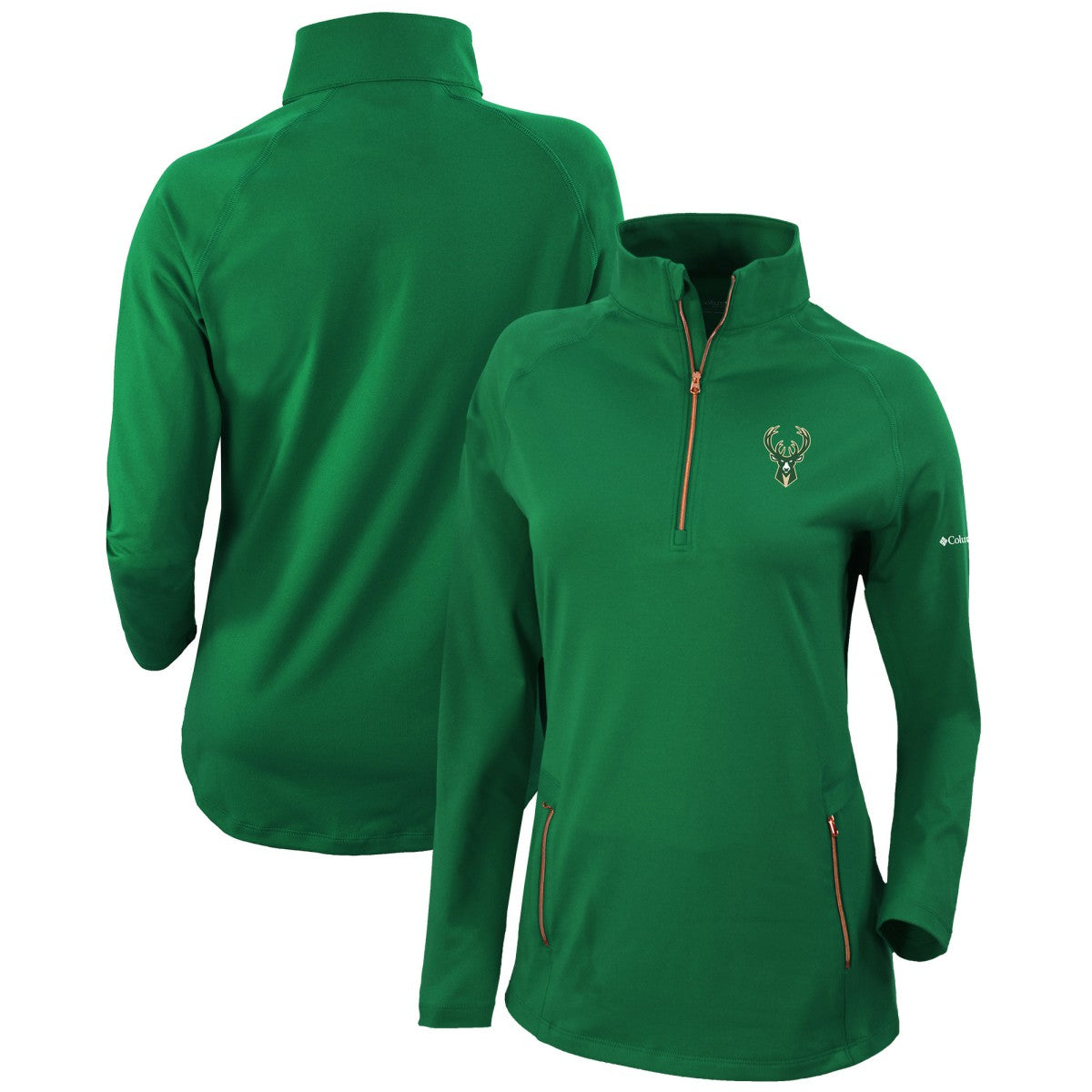 Columbia Milwaukee Bucks Women's Omni-Wick Outward Nine Quarter-Zip Pullover Top Forest Green