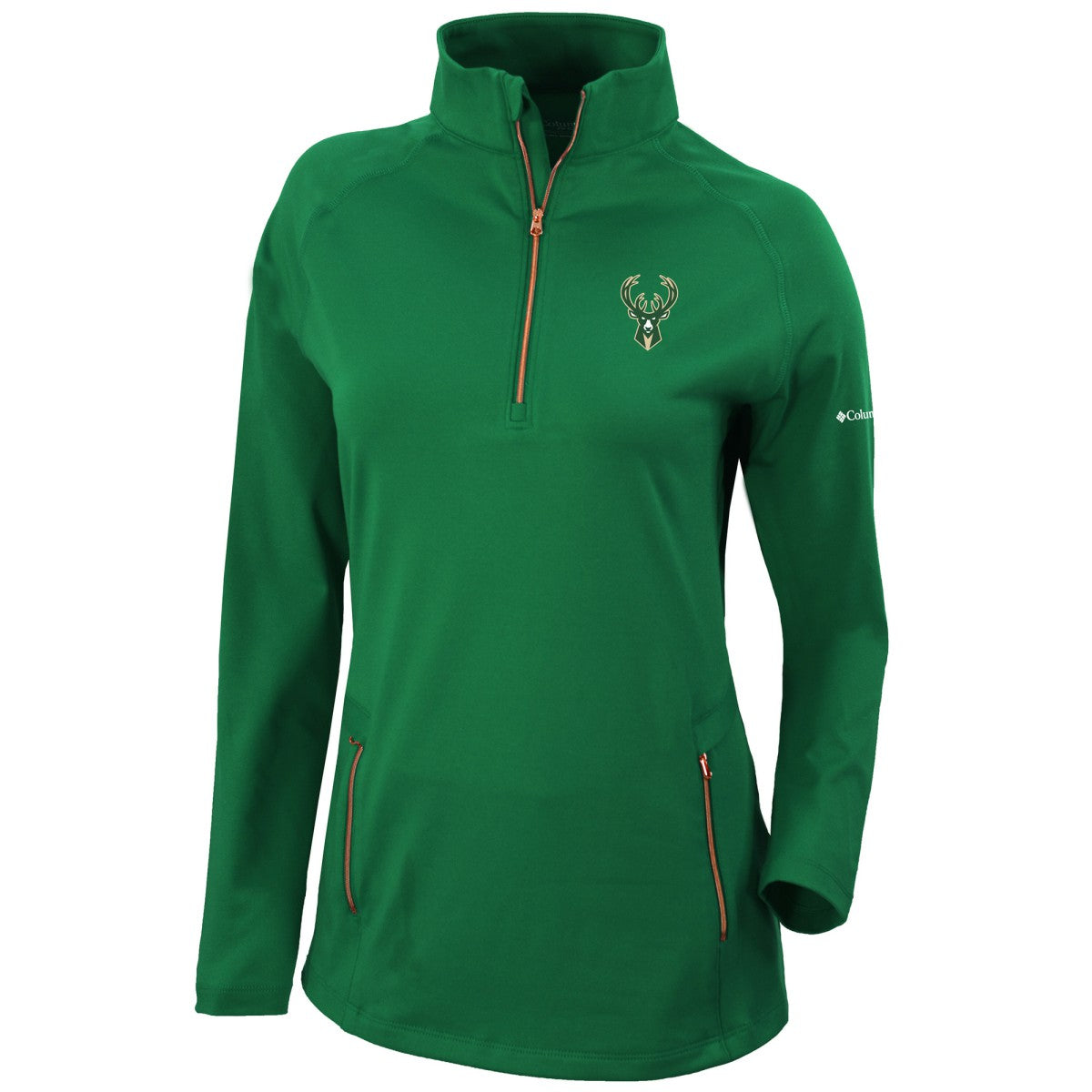 Columbia Milwaukee Bucks Women's Omni-Wick Outward Nine Quarter-Zip Pullover Top Forest Green