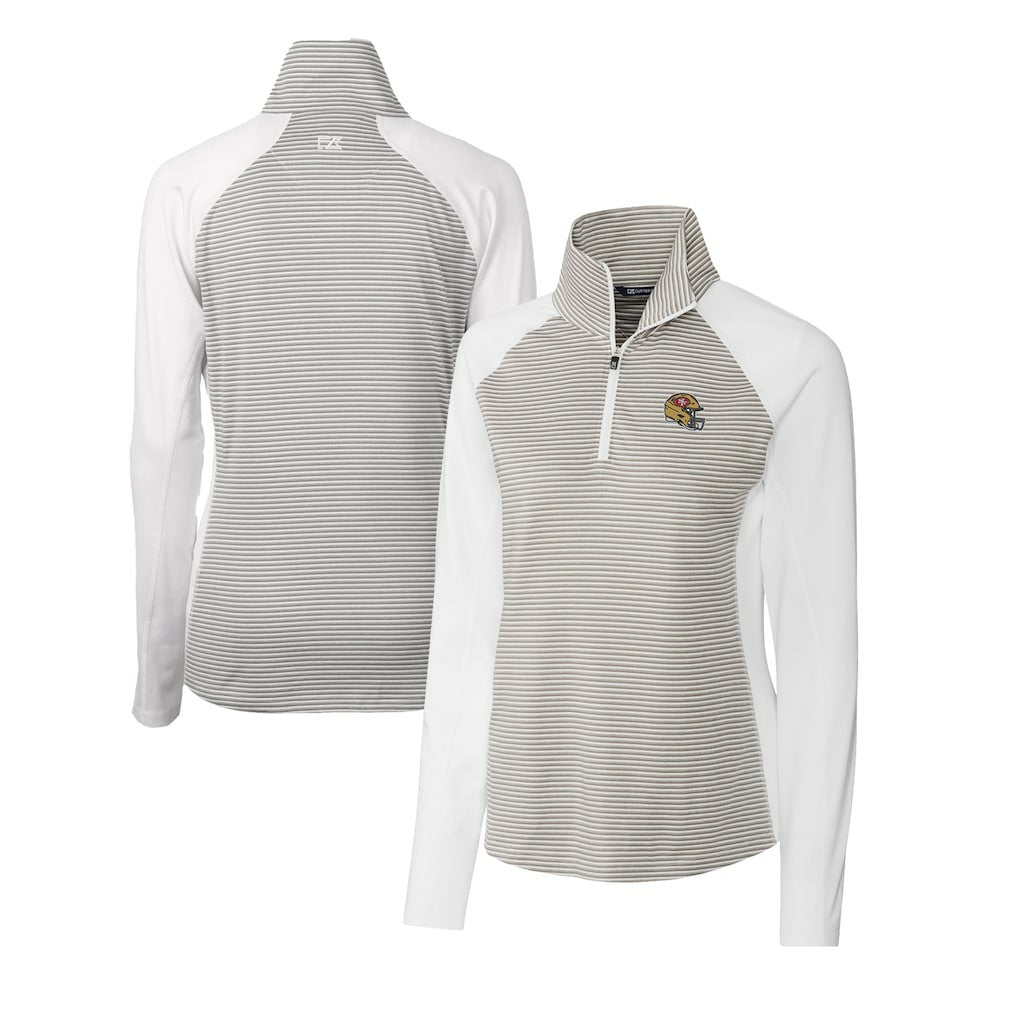 San Francisco 49ers Cutter & Buck Women's Helmet Logo DryTec Forge Tonal Stripe Stretch Half-Zip Top - White - NFL
