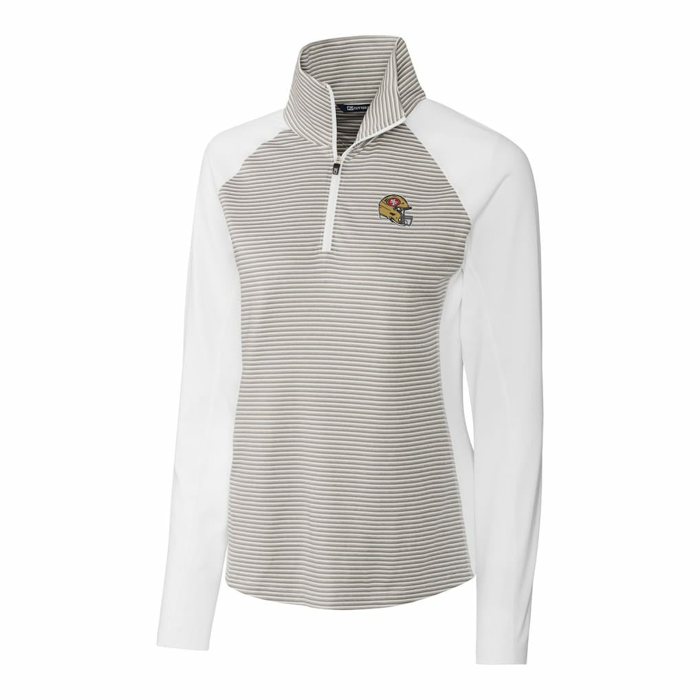 San Francisco 49ers Cutter & Buck Women's Helmet Logo DryTec Forge Tonal Stripe Stretch Half-Zip Top - White - NFL