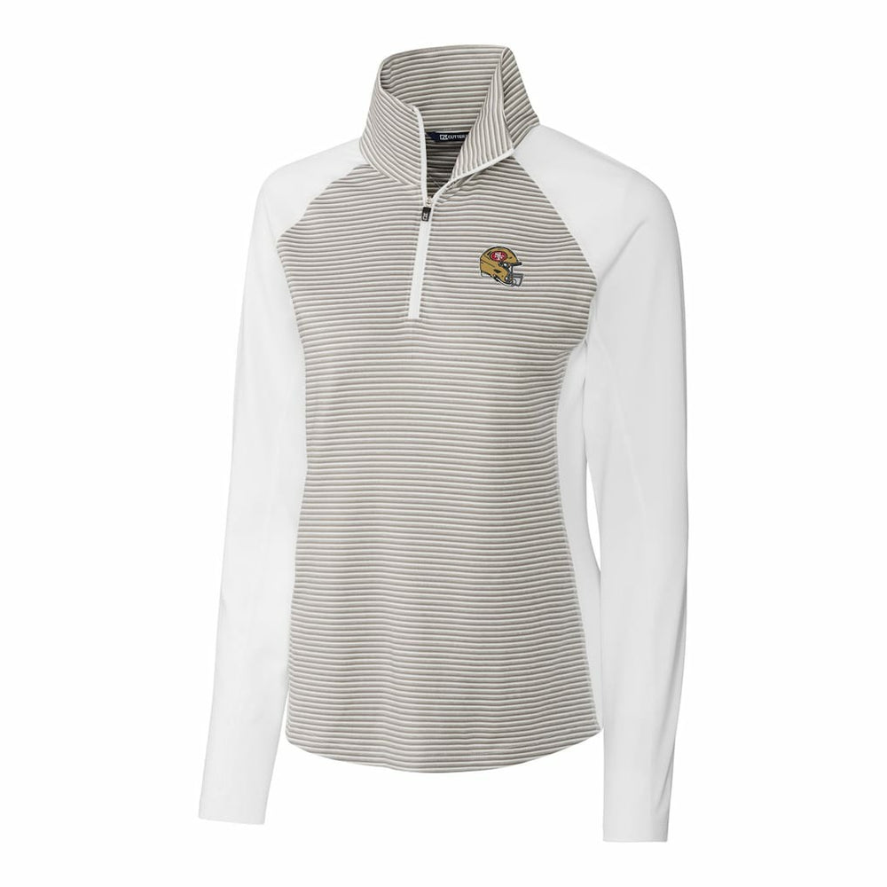 San Francisco 49ers Cutter & Buck Women's Helmet Logo DryTec Forge Tonal Stripe Stretch Half-Zip Top - White - NFL