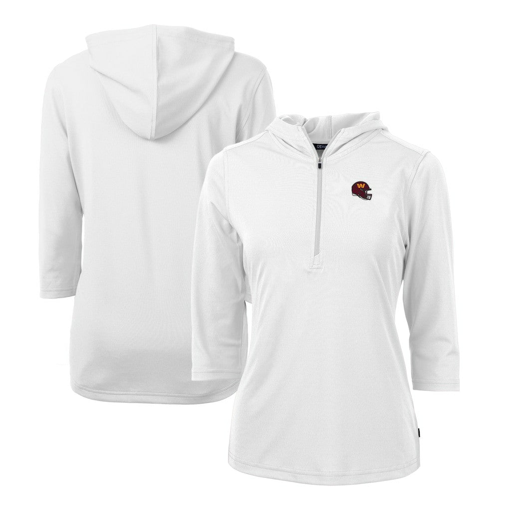 Washington Commanders Cutter & Buck Women's Helmet Logo DryTec Virtue Eco Pique Recycled Half-Zip Pullover Hoodie - White - NFL