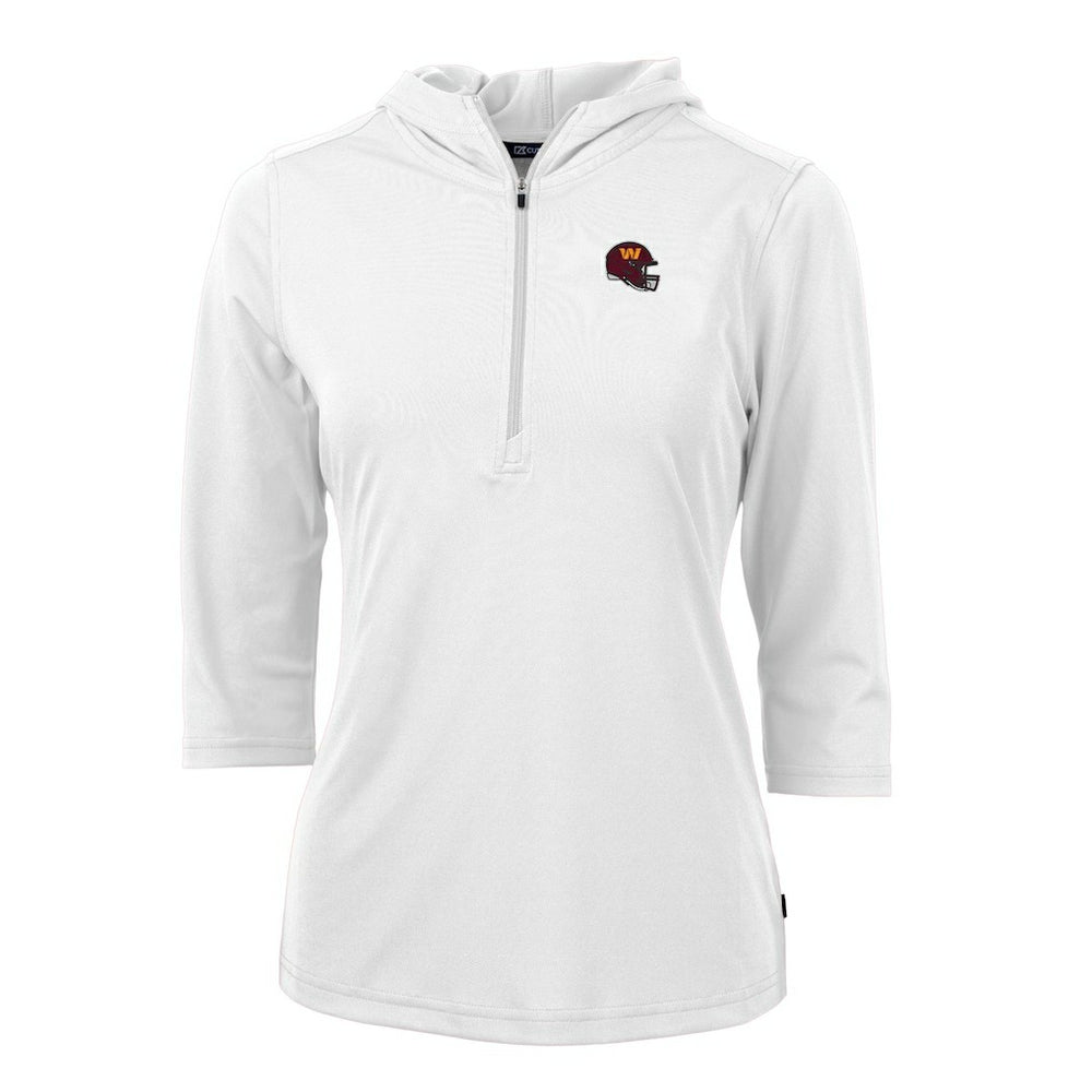 Washington Commanders Cutter & Buck Women's Helmet Logo DryTec Virtue Eco Pique Recycled Half-Zip Pullover Hoodie - White - NFL