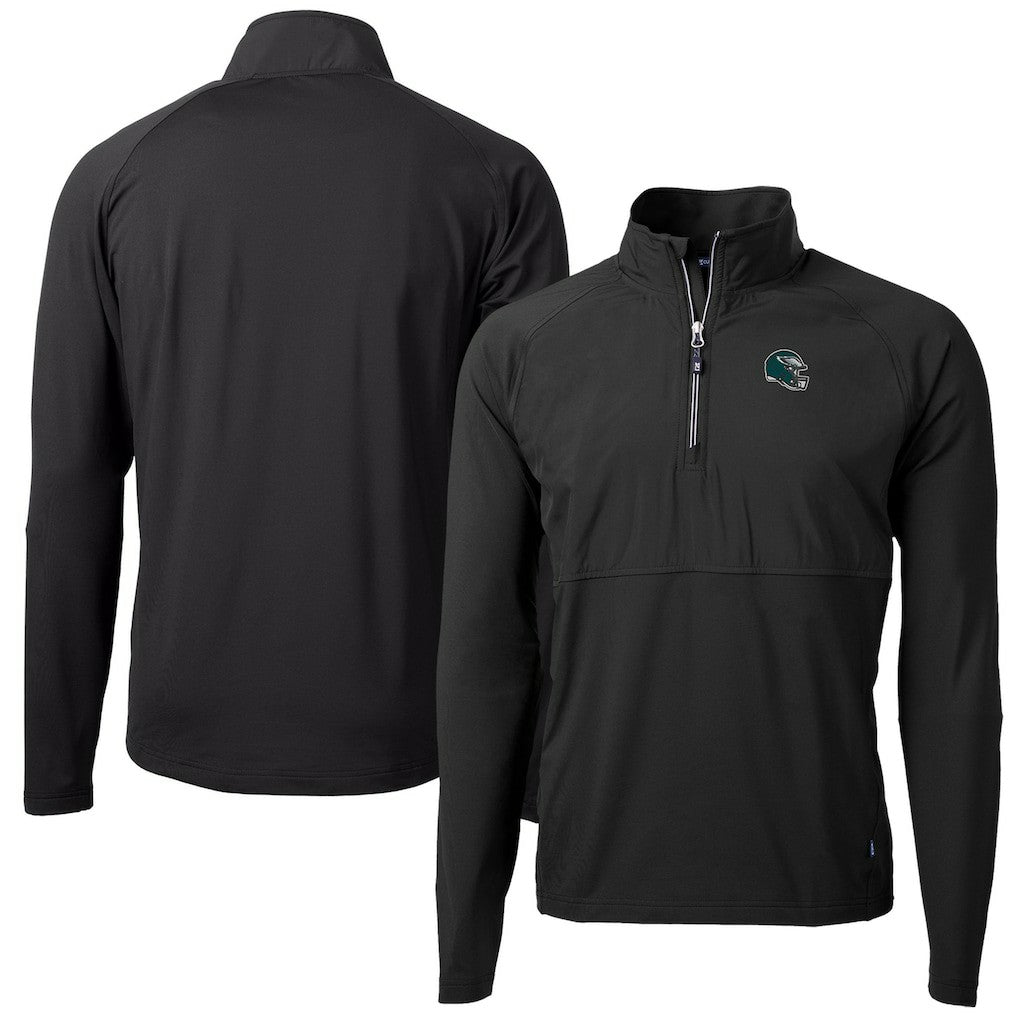Philadelphia Eagles Cutter & Buck Helmet Adapt Eco Knit Hybrid Recycled Quarter-Zip Pullover Top - Black - NFL