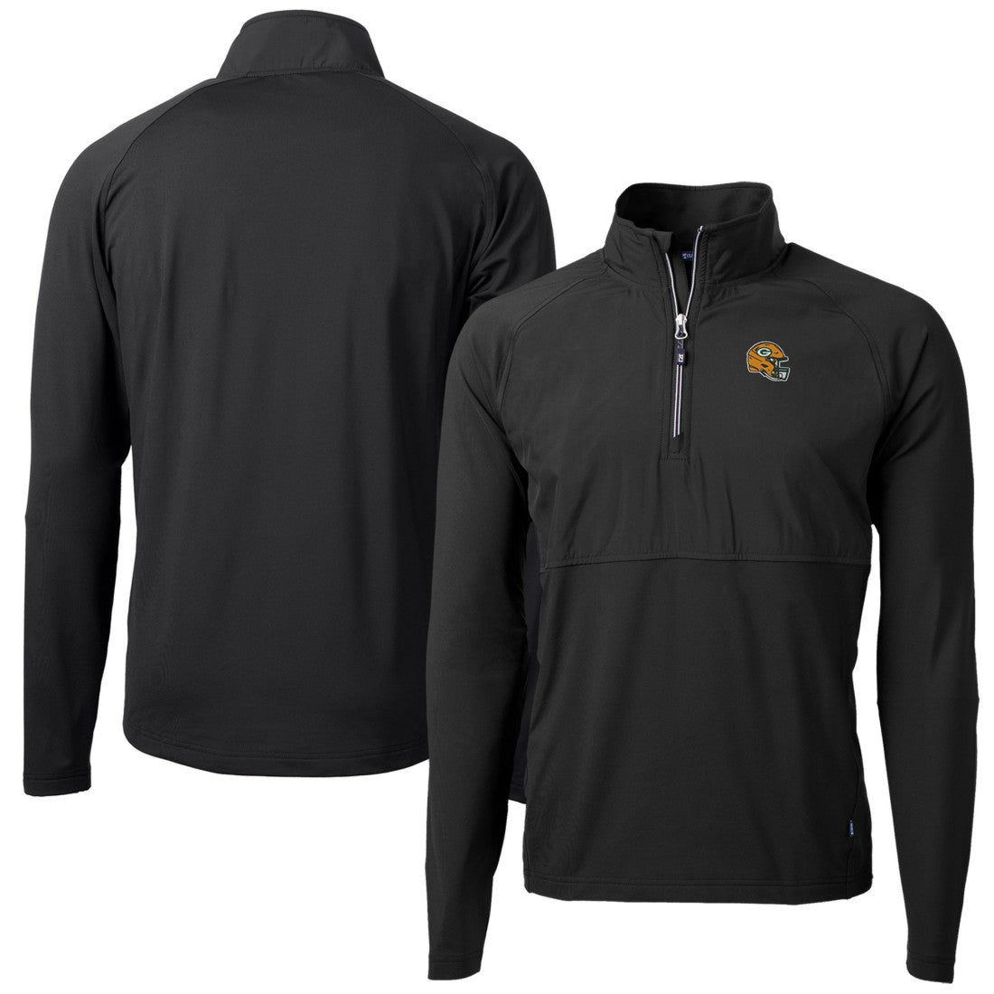Green Bay Packers Cutter & Buck Helmet Adapt Eco Knit Hybrid Recycled Quarter-Zip Pullover Top - Black - NFL
