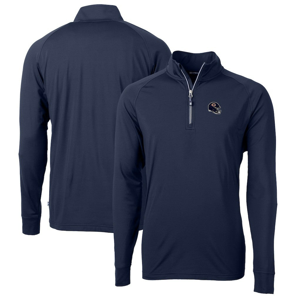 Chicago Bears Cutter & Buck Helmet Adapt Eco Knit Stretch Recycled Quarter-Zip Pullover Top - Navy - NFL