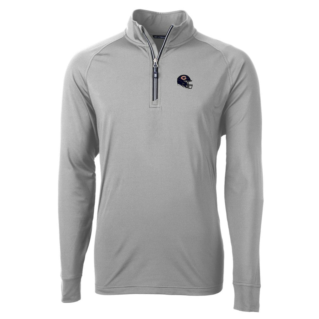 Chicago Bears Cutter & Buck Helmet Adapt Eco Knit Stretch Recycled Quarter-Zip Pullover Top - Silver - NFL
