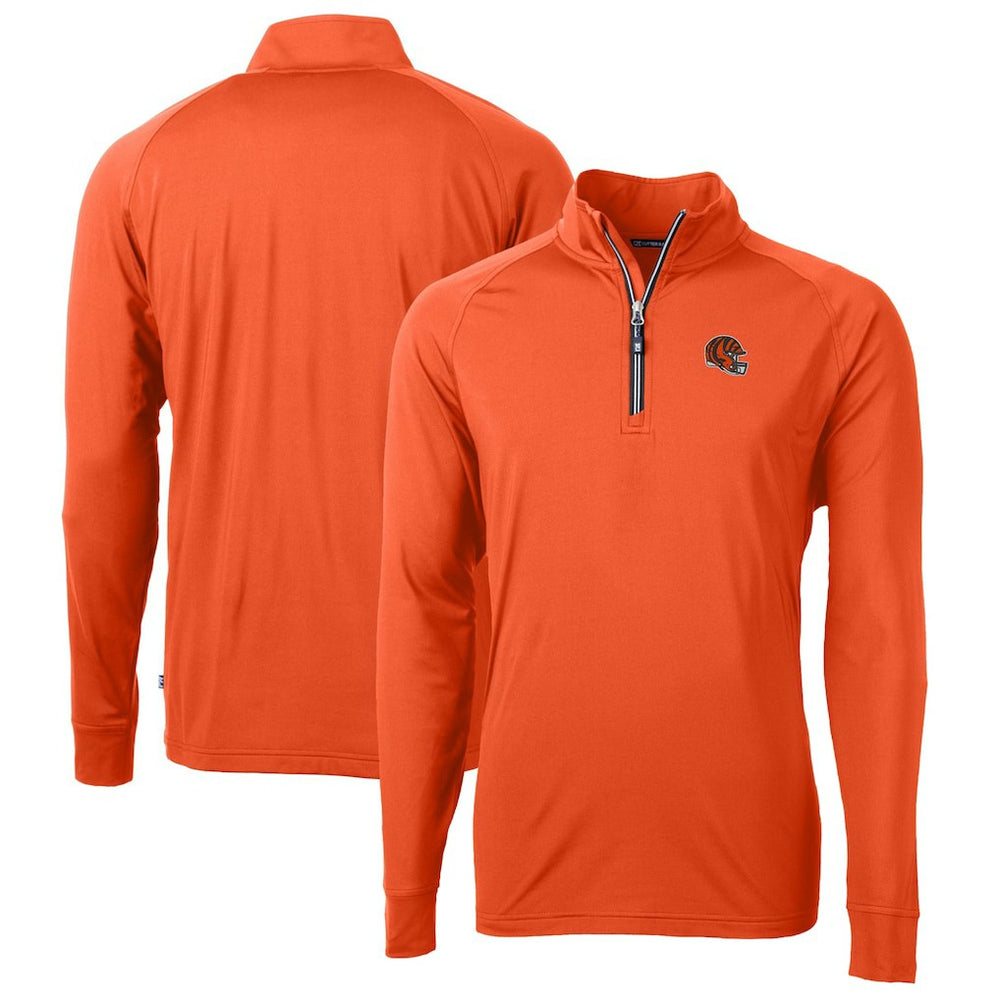 Cincinnati Bengals Cutter & Buck Helmet Adapt Eco Knit Stretch Recycled Quarter-Zip Pullover Top - Orange - NFL