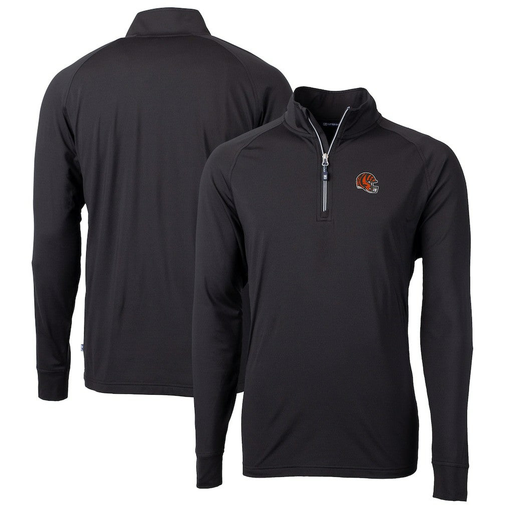 Cincinnati Bengals Cutter & Buck Helmet Adapt Eco Knit Stretch Recycled Quarter-Zip Pullover Top - Black - NFL