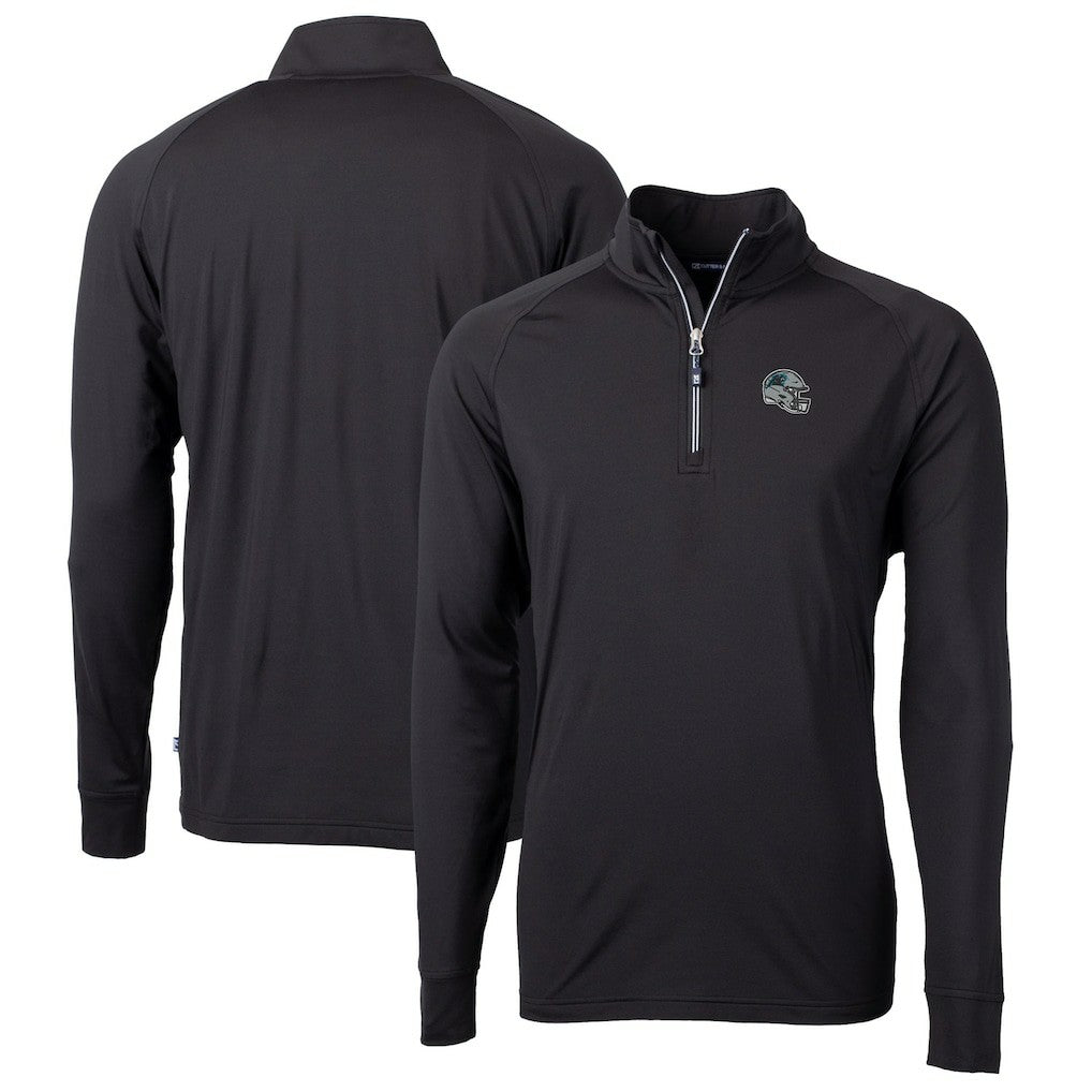 Carolina Panthers Cutter & Buck Helmet Adapt Eco Knit Stretch Recycled Quarter-Zip Pullover Top - Black - NFL