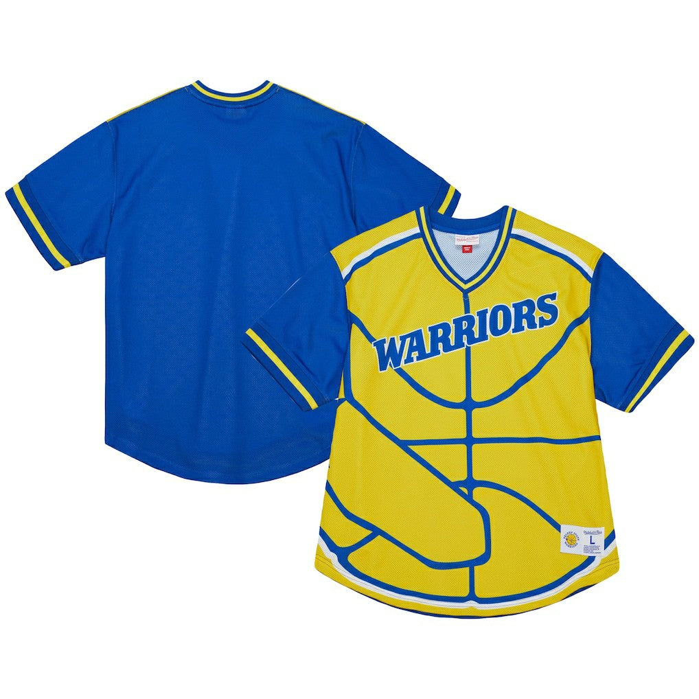 Mitchell & Ness Golden State Warriors Jumbotron 3.0 Mesh V-Neck T-Shirt Gold