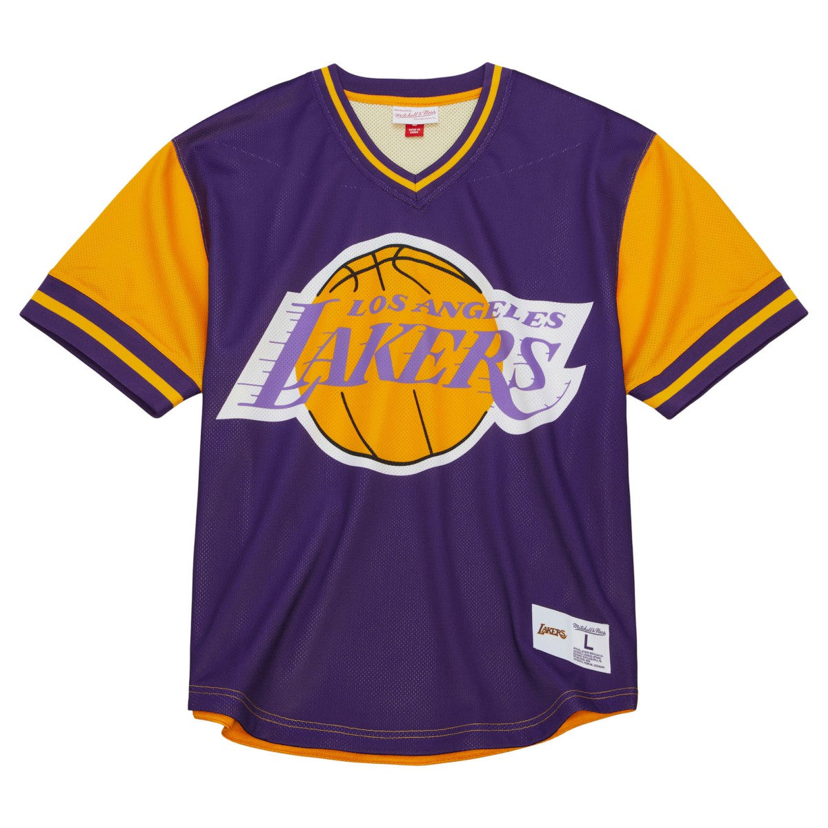 Mitchell & Ness Los Angeles Lakers Jumbotron 3.0 Mesh V-Neck T-Shirt Purple