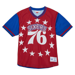 Mitchell & Ness Philadelphia 76ers Jumbotron 3.0 Mesh V-Neck T-Shirt Red