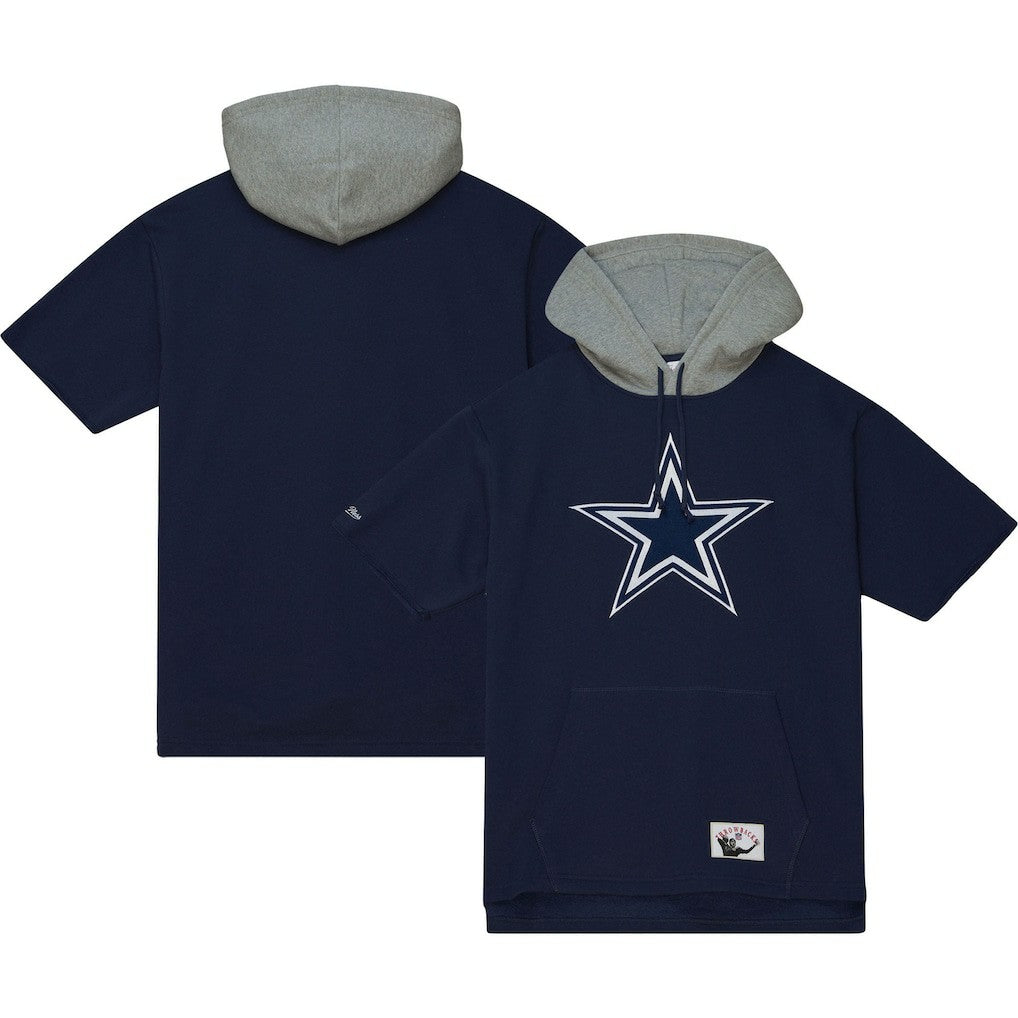 Dallas Cowboys Postgame Short Sleeve Hoodie - Navy - Mitchell & Ness