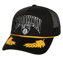 Mitchell & Ness Brooklyn Nets Hardwood Classics Gold Leaf Mesh Trucker Snapback Hat Black