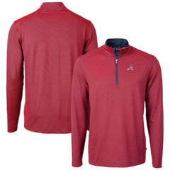 Atlanta Braves Cutter & Buck Americana Logo Virtue Eco Pique Stripe Recycled Quarter-Zip Pullover Top Outlet