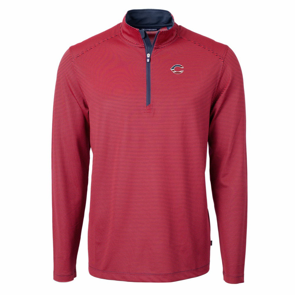 Cincinnati Reds Cutter & Buck Americana Logo Virtue Eco Pique Stripe Recycled Quarter-Zip Pullover Top Sale