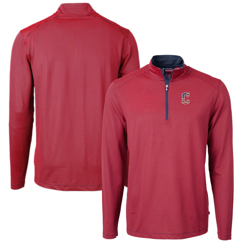 Cleveland Guardians Cutter & Buck Americana Logo Virtue Eco Pique Stripe Recycled Quarter-Zip Pullover Top for sale