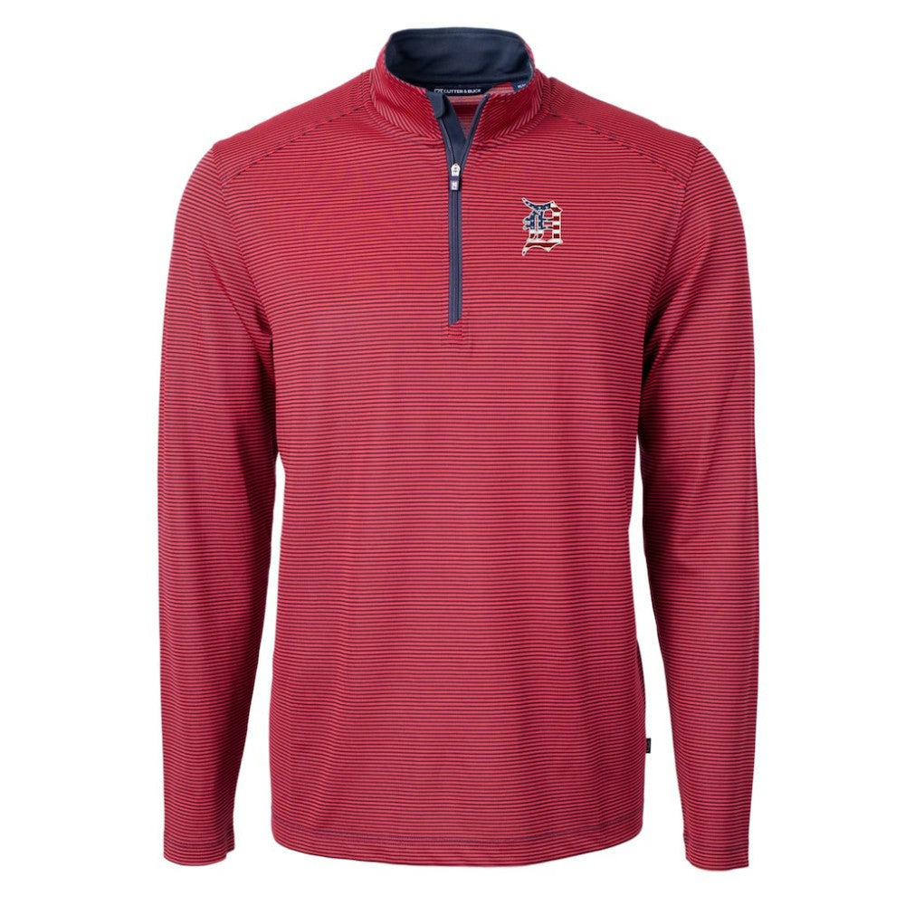 Detroit Tigers Cutter & Buck Americana Logo Virtue Eco Pique Stripe Recycled Quarter-Zip Pullover Top Outlet