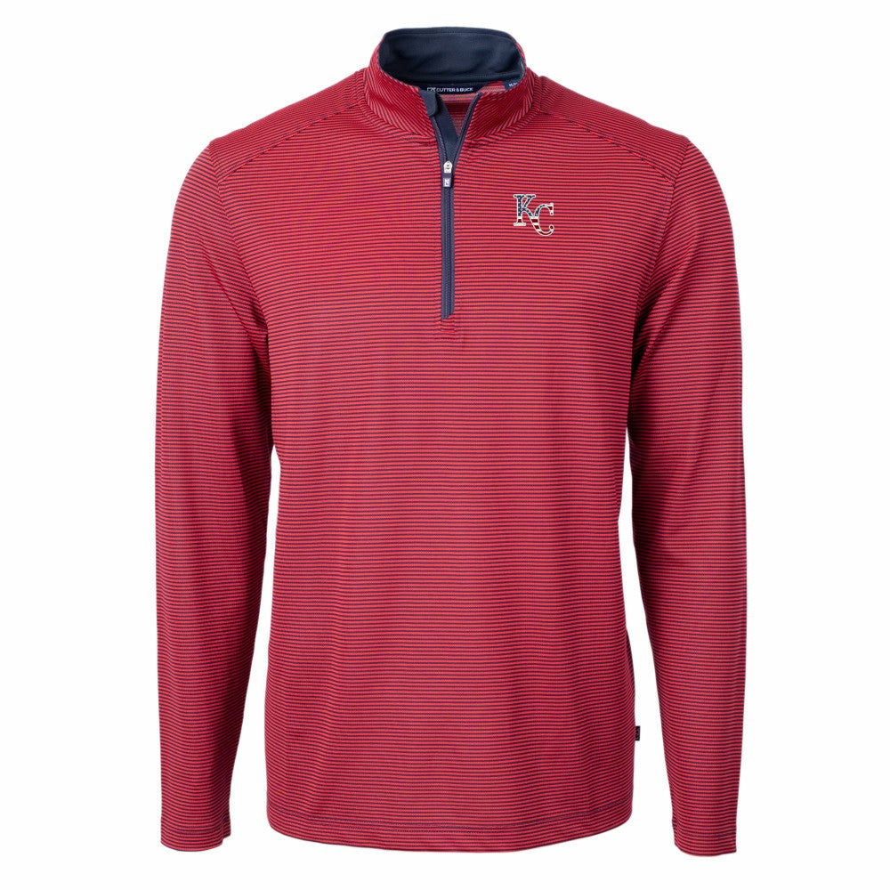 Kansas City Royals Cutter & Buck Americana Logo Virtue Eco Pique Stripe Recycled Quarter-Zip Pullover Top Discount
