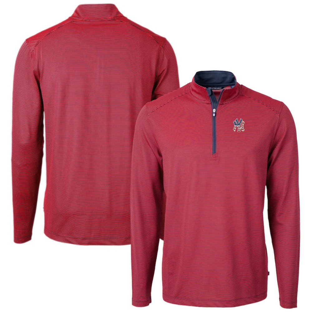 New York Yankees Cutter & Buck Americana Logo Virtue Eco Pique Stripe Recycled Quarter-Zip Pullover Top Discount