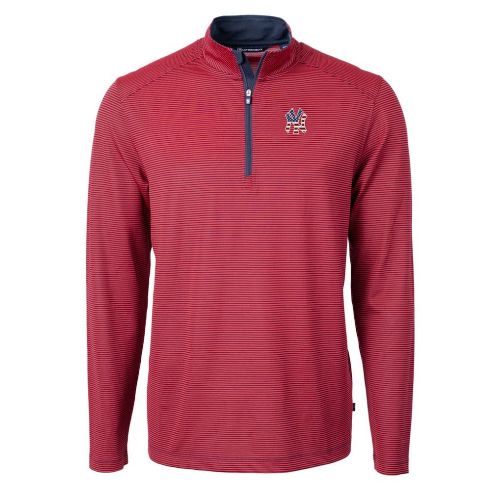 New York Yankees Cutter & Buck Americana Logo Virtue Eco Pique Stripe Recycled Quarter-Zip Pullover Top Discount