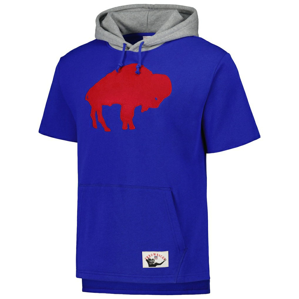 Buffalo Bills Postgame Short Sleeve Hoodie - Royal - Mitchell & Ness